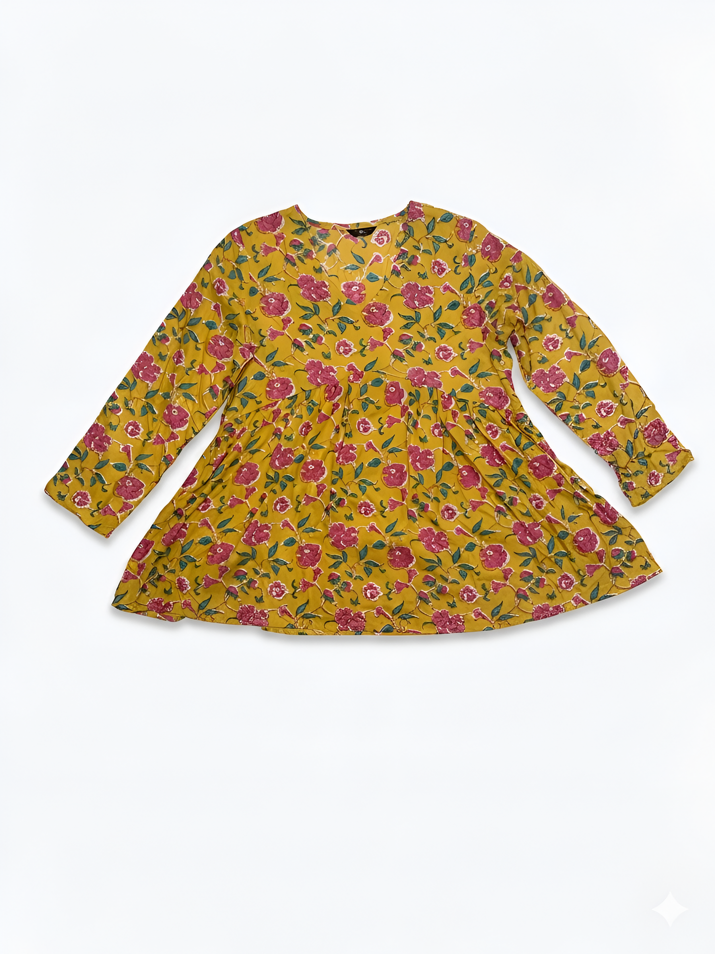Mustard Bloom Printed A-Line Kurti