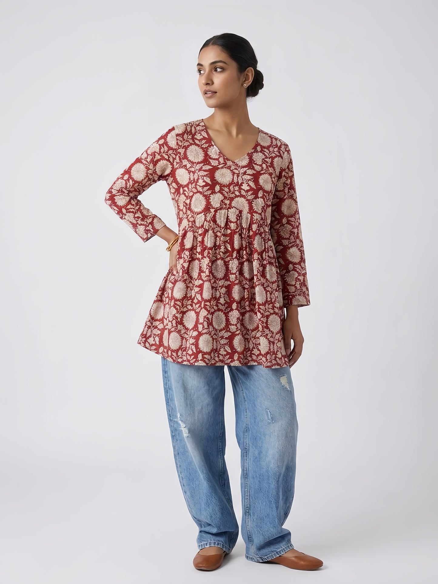 Royal Maroon Floral Flare Kurti