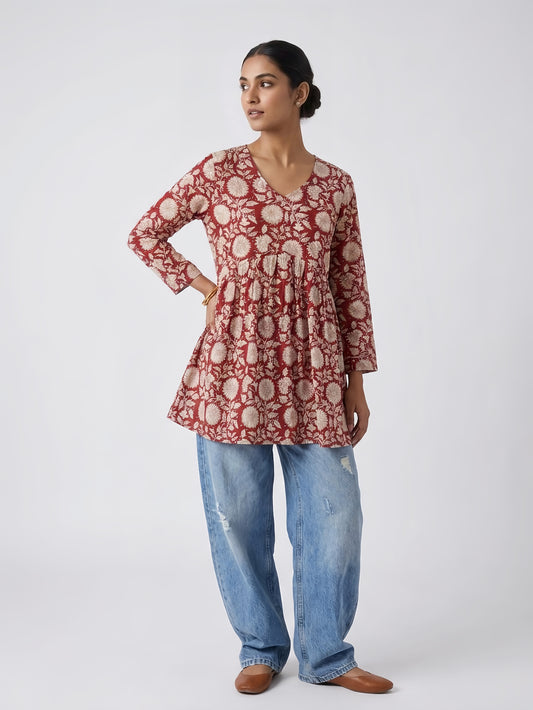 Royal Maroon Floral Flare Kurti