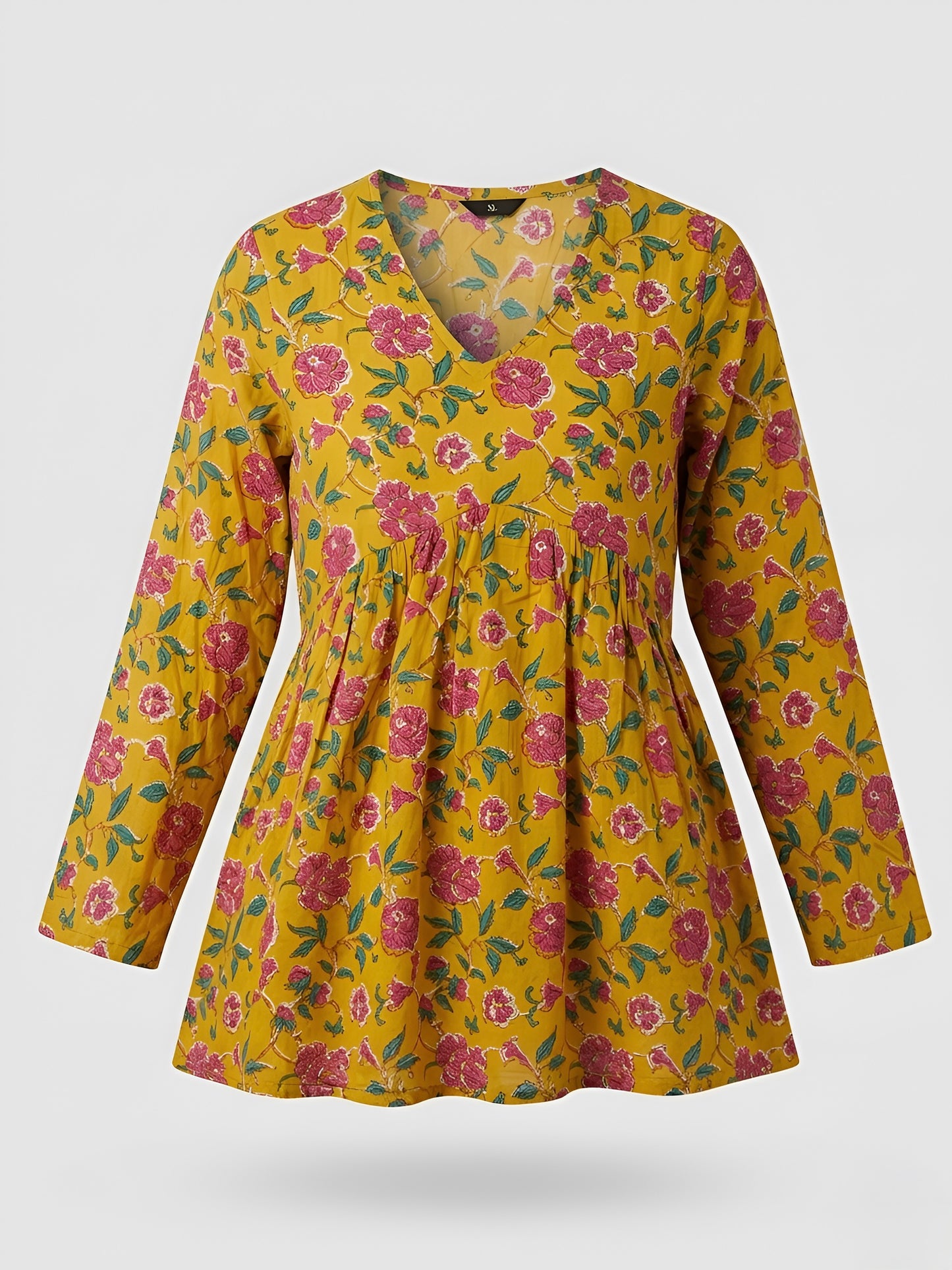 Mustard Bloom Printed A-Line Kurti