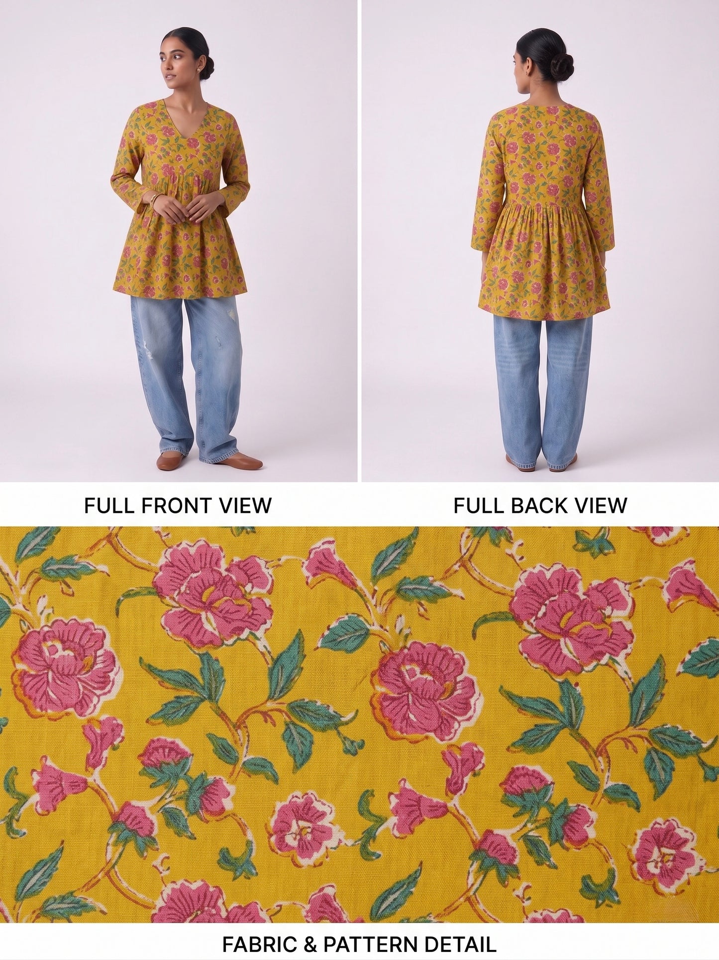 Mustard Bloom Printed A-Line Kurti